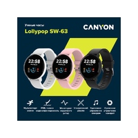 Фото товара Умные часы CANYON Lollypop SW-63, IP 68, BT 5.0, сенсорный дисплей 1.3, розовый
