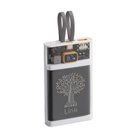 Фото товара Зарядное (22.5W) устройство "Link" 10000 mAh с прозрачным корпусом, цифровым индикатором заряда и встроенными Type-C/Lightning кабелями