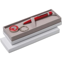 Фото товара Набор Cacharel: шариковая ручка, брелок с флеш-картой USB 2. на 4 Гб, красный/серебристый