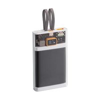 Фото товара Зарядное (22.5W) устройство "Link" 10000 mAh с прозрачным корпусом, цифровым индикатором заряда и встроенными Type-C/Lightning кабелями